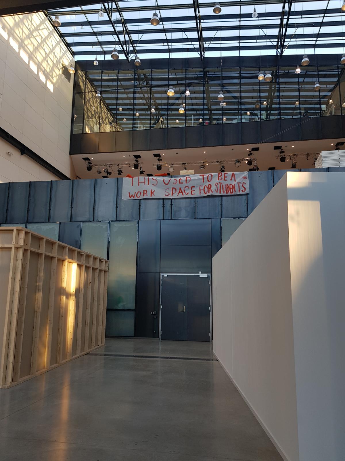 Entrance with a banner